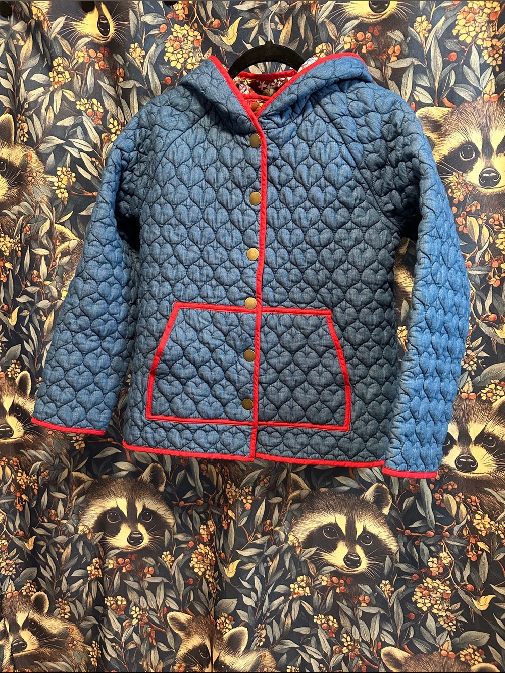 Modcloth Heart Denim Quilted Reversible Brown Floral Coat Jacket! Size M- Large